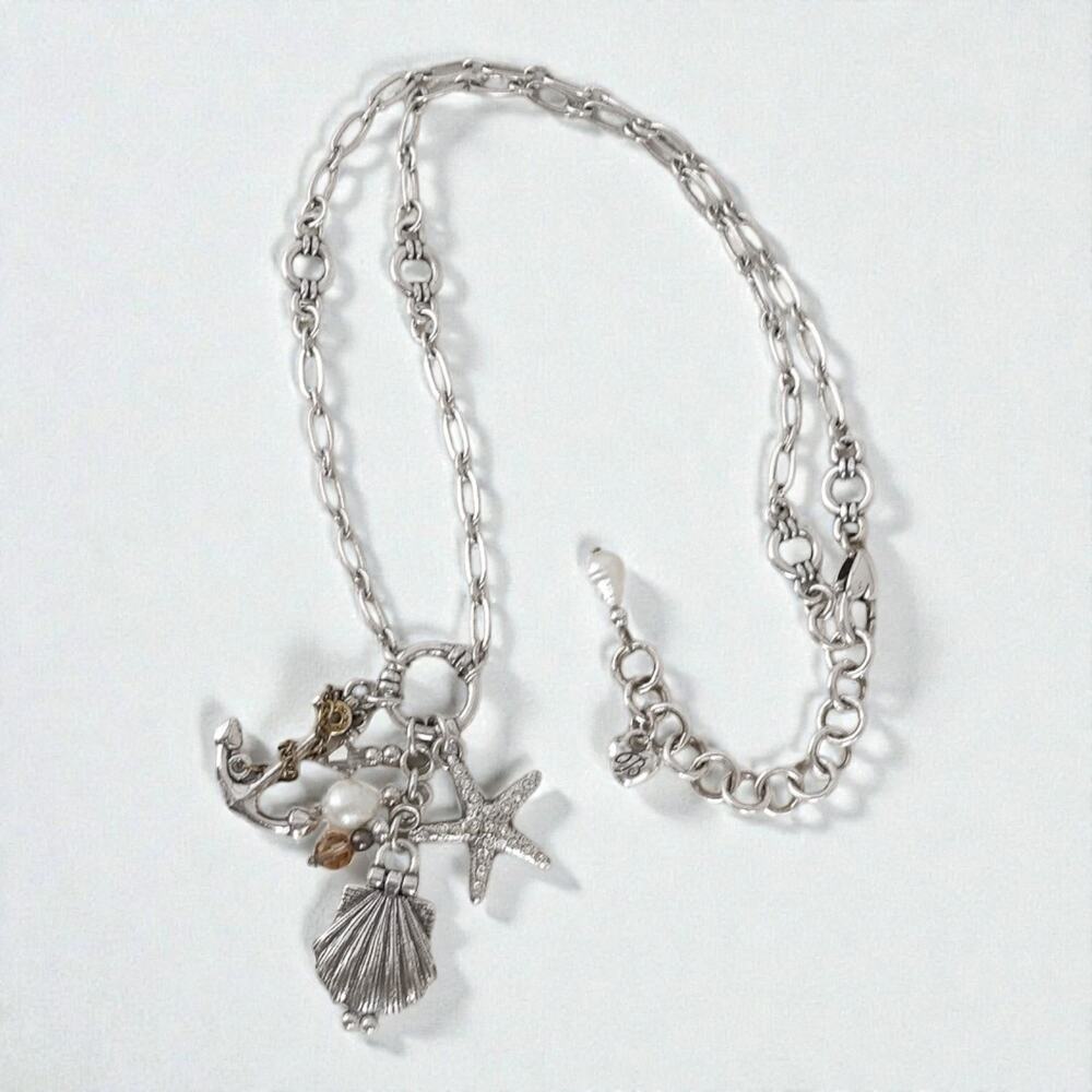Brighton Nantucket Nautical Charm Necklace Anchor Starfish Shell Locket Retired